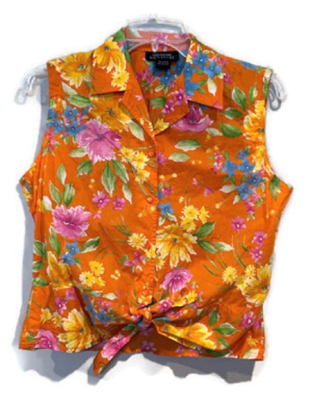 Vintage Jones New York Signature 90s Tropical Floral Tie Front Top Medium